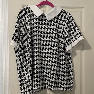 SHEIN Black and White Houndstooth Blouse